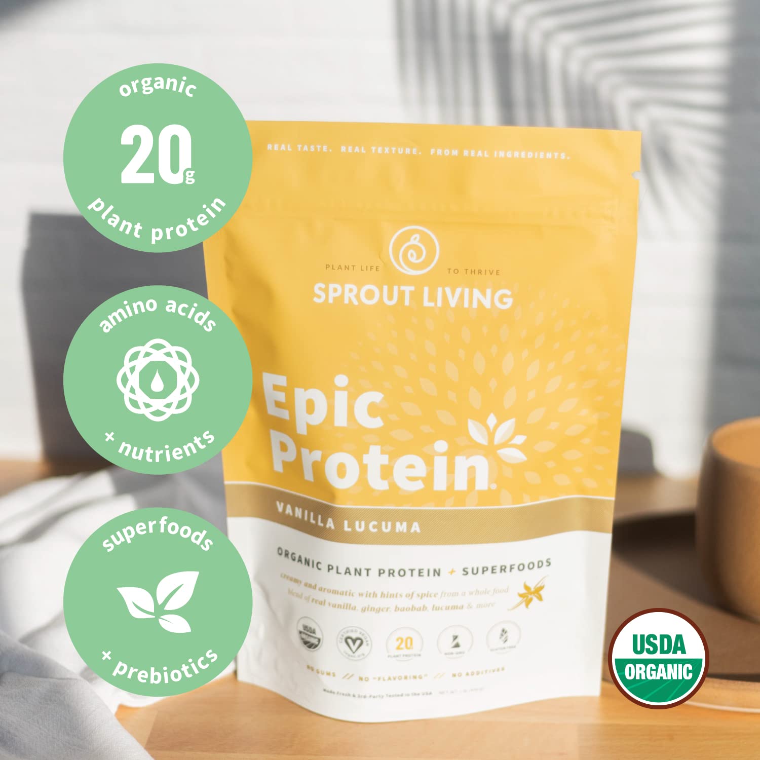 Sprout Living Epic Protein, Plant Based Protein & Superfoods Powder, Vanilla Lucuma - AB Mystery