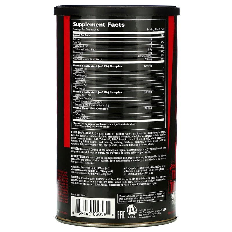 Animal Omega – Omega 3 & 6 Supplement – Fish Oil, Flaxseed Oil, Salmon Oil, Cod Liver - AB Mystery