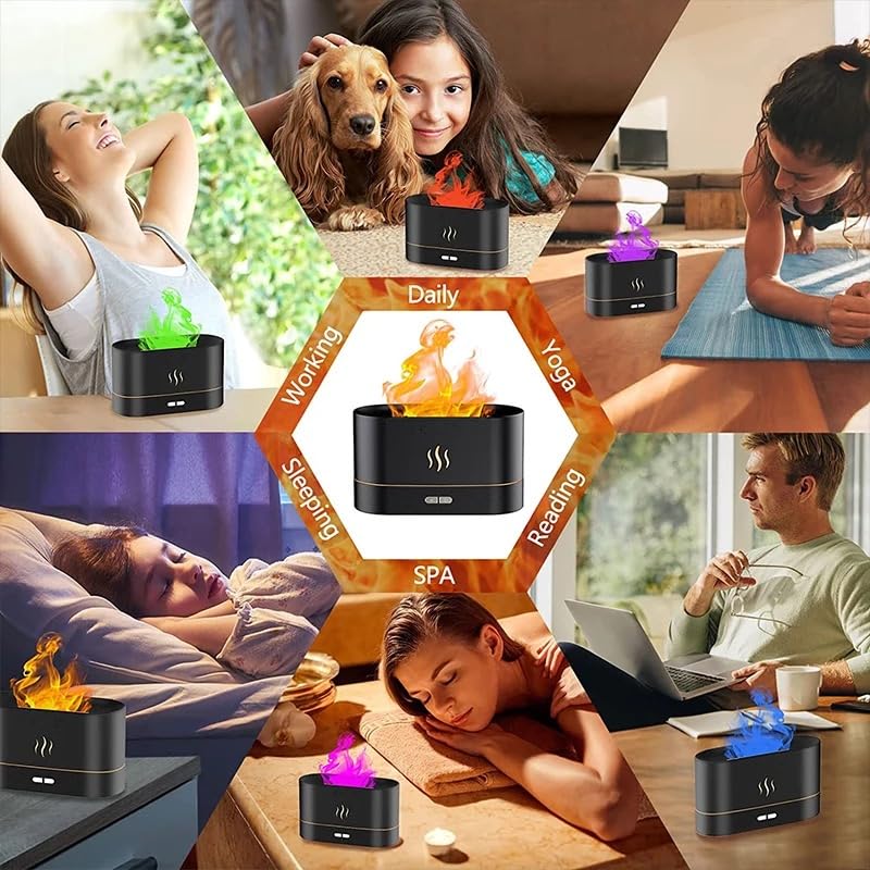 Flame Aroma Diffuser Humidifier 180ml, Oil Essential 2 Modes Brightness Aroma Humidifier - AB Mystery