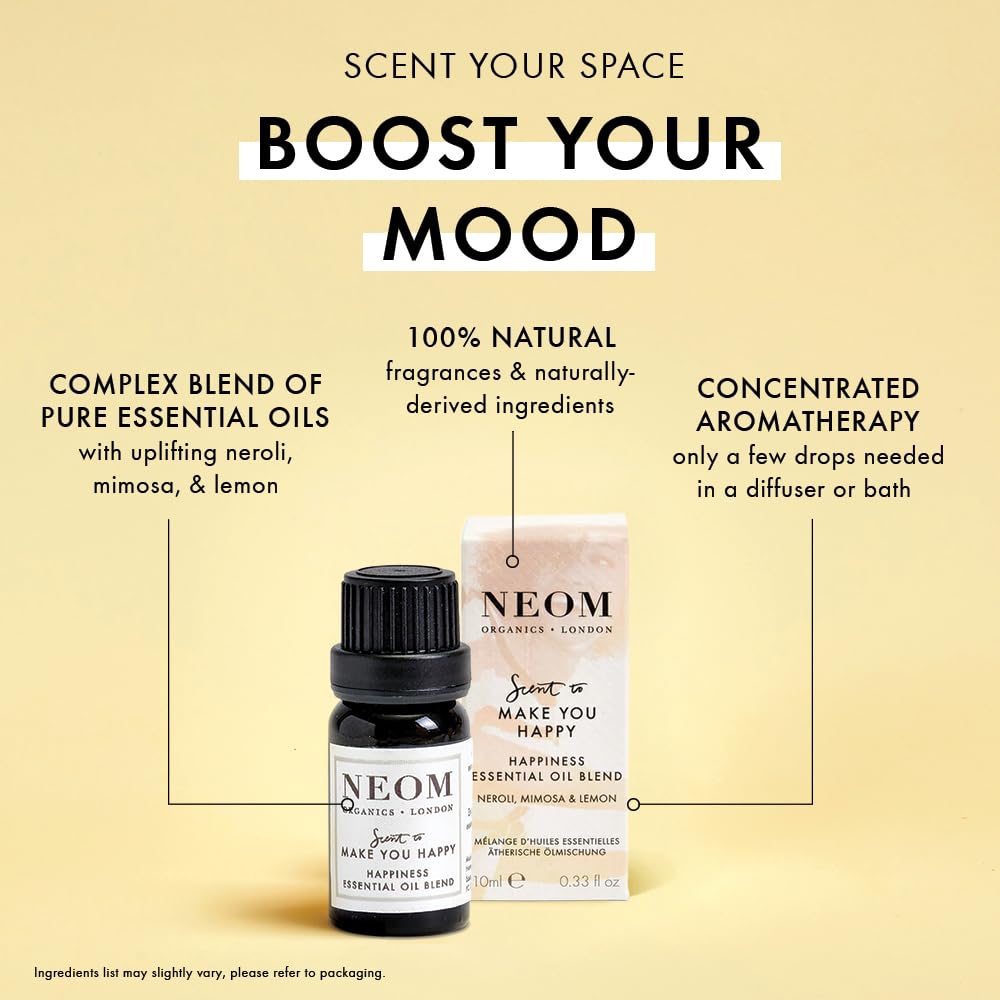 NEOM - Happiness Essential Oil Blend, 10ml | Neroli, Mimosa & Lemon | Scent to Make You Happy Range - AB Mystery