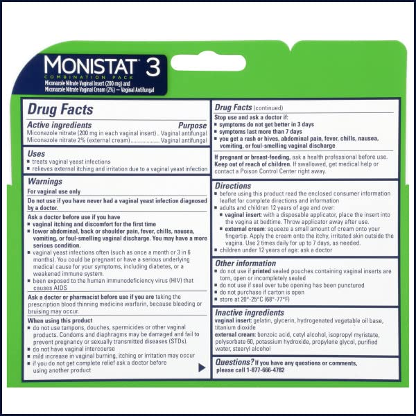 Monistat 3 Vaginal Antifungal Combination Pack - 3 Each, Pack of 2 - AB Mystery