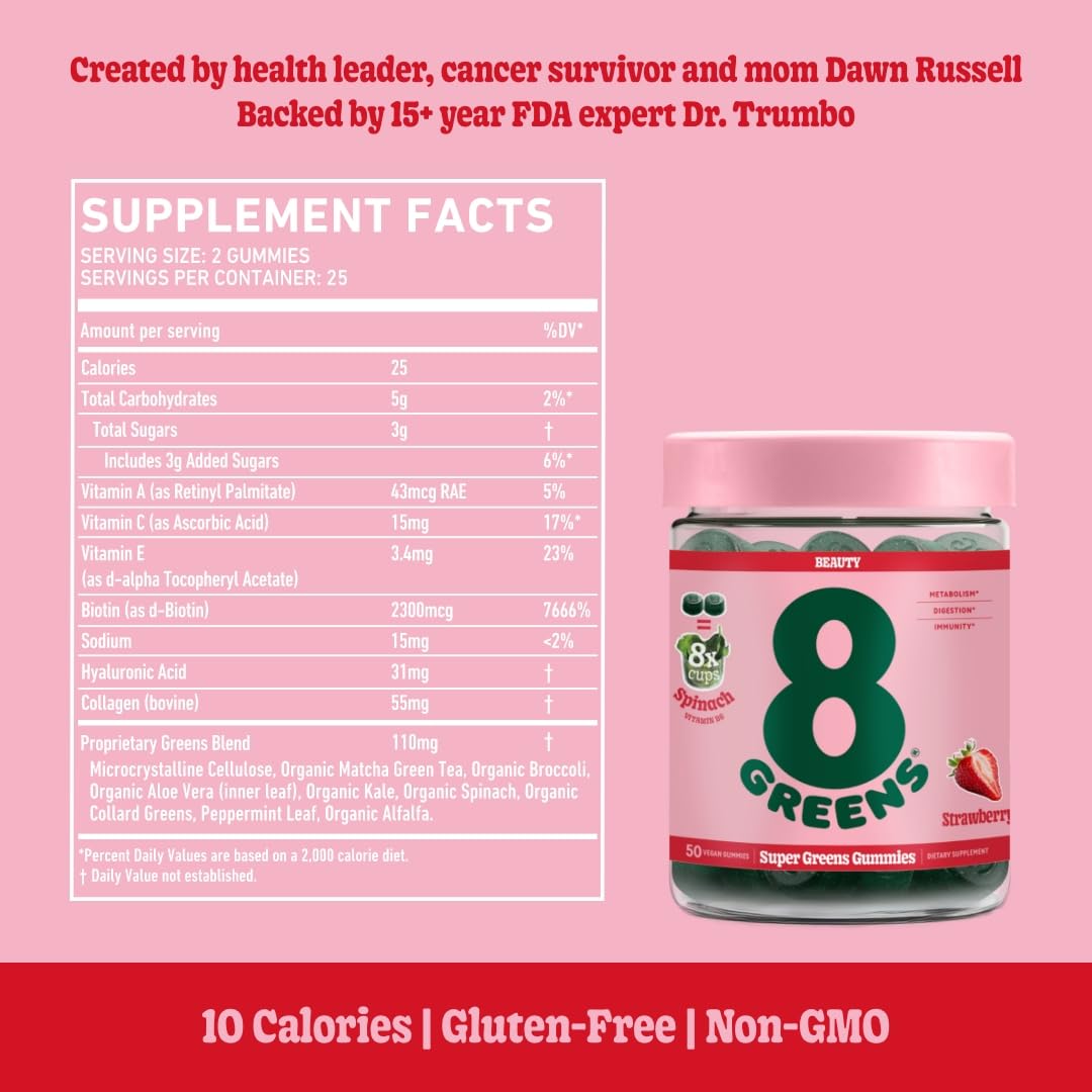 8Greens Skin Gummies with Collagen & Biotin - for Healthy Skin, Hair, and Nails - AB Mystery