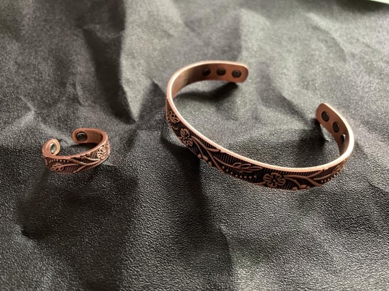 FASCIO Copper Bracelets and Copper Ring for Women Men,Adjustable Magnetic Lymphatic - AB Mystery