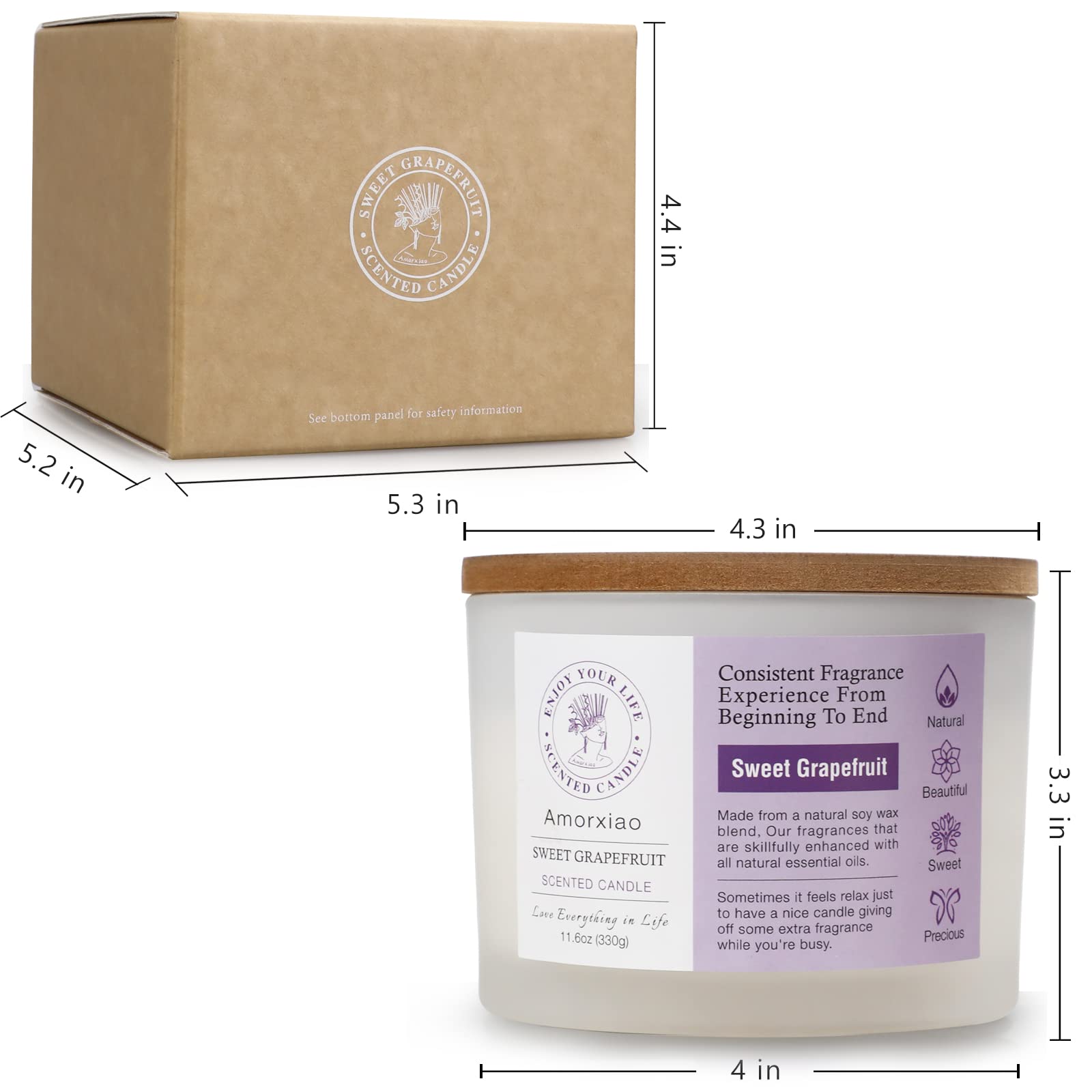 3 Pack Candles for Home Scented, 34.8 oz 240 Hour Long Lasting Candles Set, Grapefruit &Lavender - AB Mystery