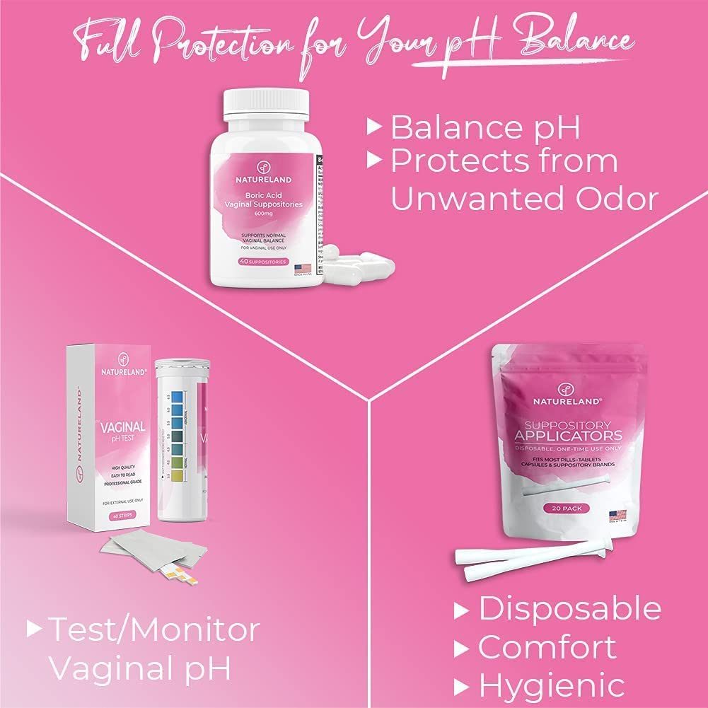 Natureland [40 Count Boric Acid Suppositories 600mg w/ [10 Pack] Vaginal Applicator - Feminine Care - AB Mystery