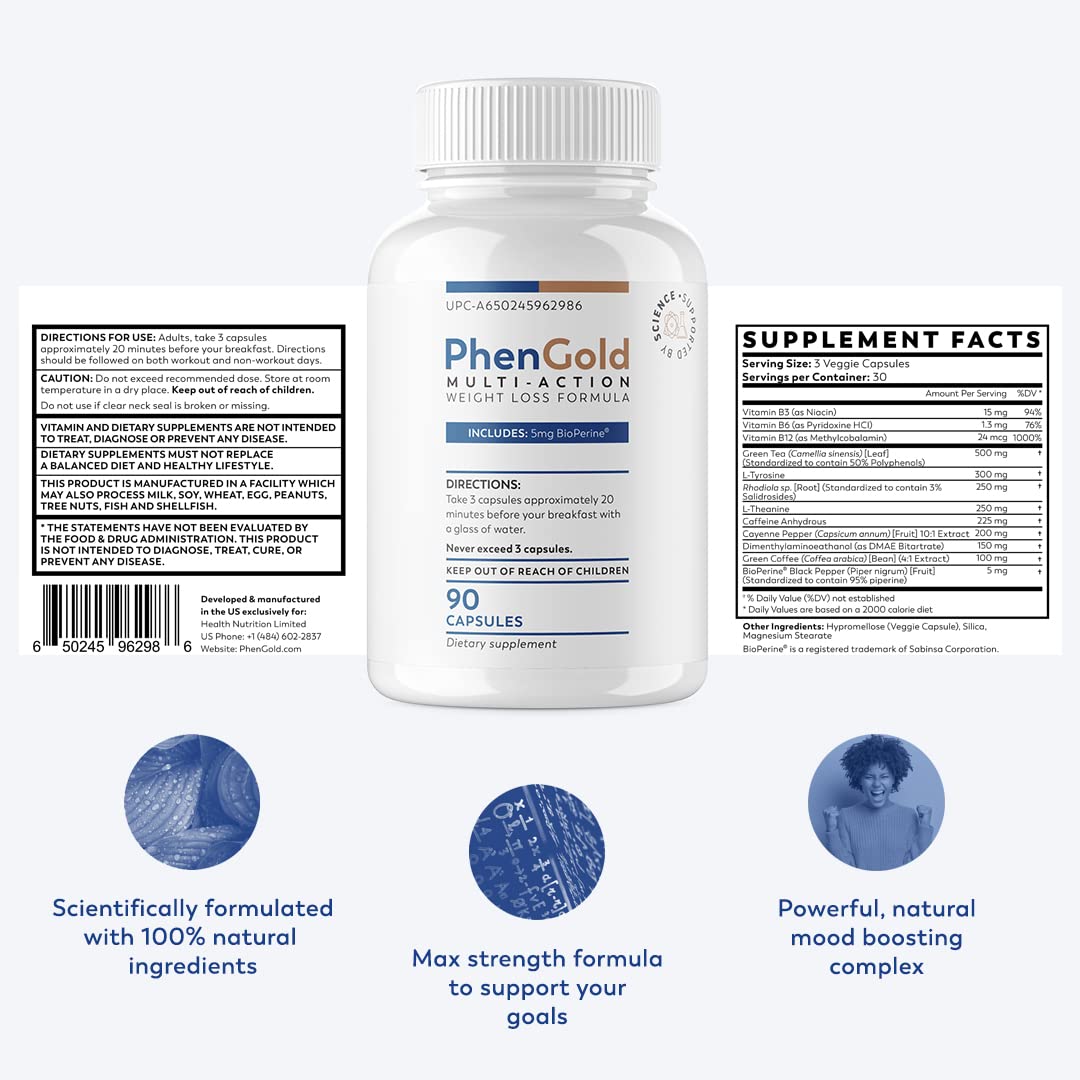 PhenGold Pills, Original Multi-Action Weight Management Formula with Green Tea - AB Mystery