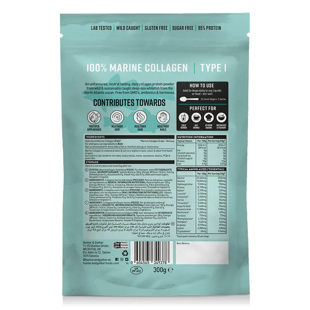 Hunter & Gather Marine Collagen Powder 300g | Pure Unflavoured Premium Hydrolysed Wild Caught Marine Collagen Hunter & Gather