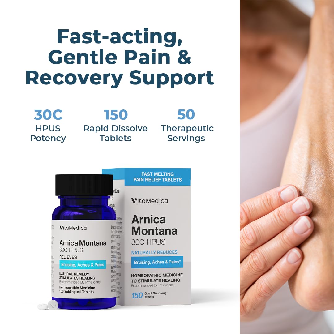 VitaMedica Arnica Montana 30C Rapid Dissolve Tablets for Natural Pain, Bruising, and Swelling Support - AB Mystery