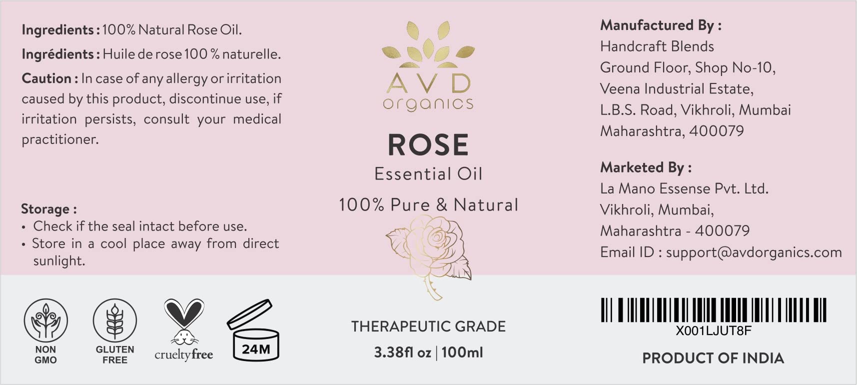 AVD Organics Rose Essential Oil for Diffuser - Premium Quality Therapeutic Grade Rose Oil - AB Mystery