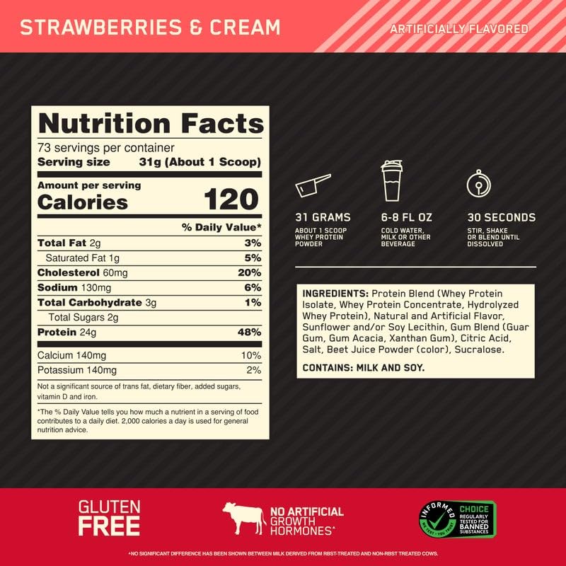 Optimum Nutrition Gold Standard 100% Whey Protein Powder, Strawberries & Cream - AB Mystery