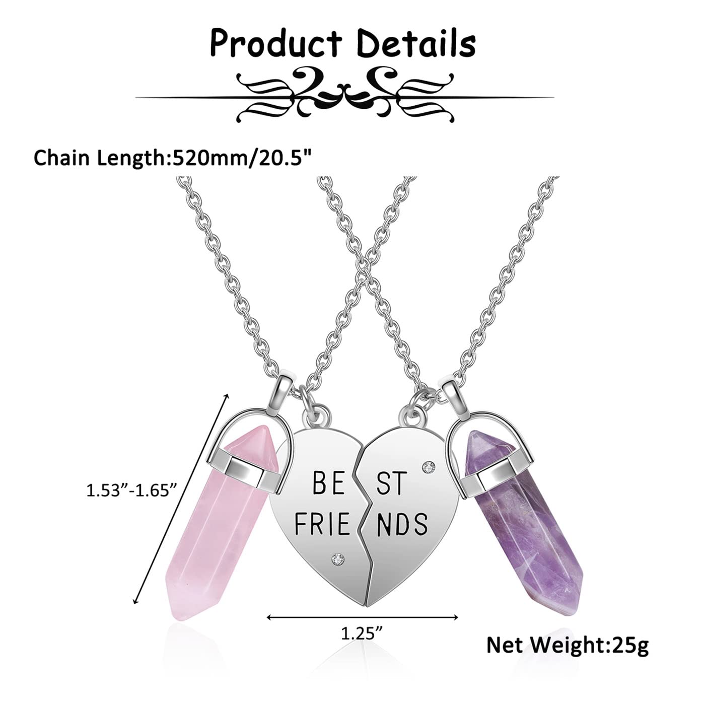 PESOENTH Best Friend Necklace for 2 Girls Gifts- BFF Friendship Necklaces Women Matching - AB Mystery