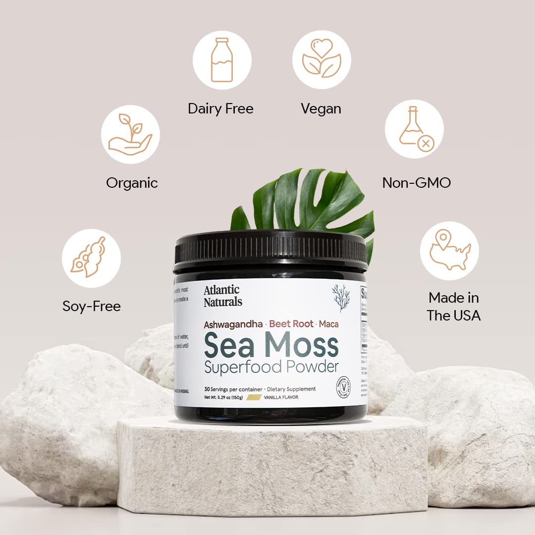 Organic Sea Moss Superfood Powder with Ashwagandha, Beet Root, and Maca - AB Mystery