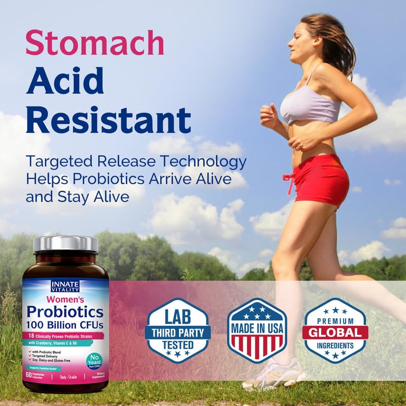 Innate Vitality Women’s Probiotics, 100 Billion CFUs 18 Strains, with Cranberry, Vitamin C - AB Mystery