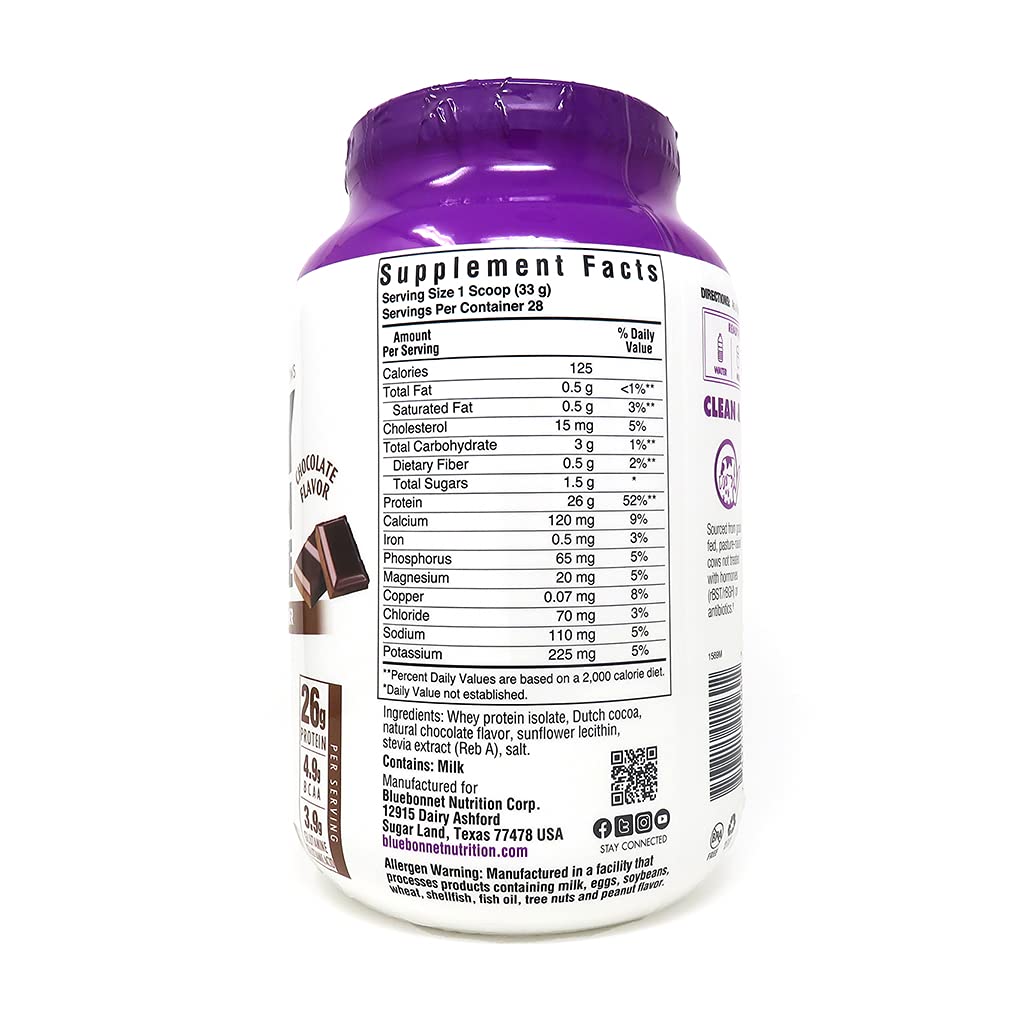 BlueBonnet 100% Natural Whey Protein Isolate Powder, Chocolate, 2 Pound - AB Mystery