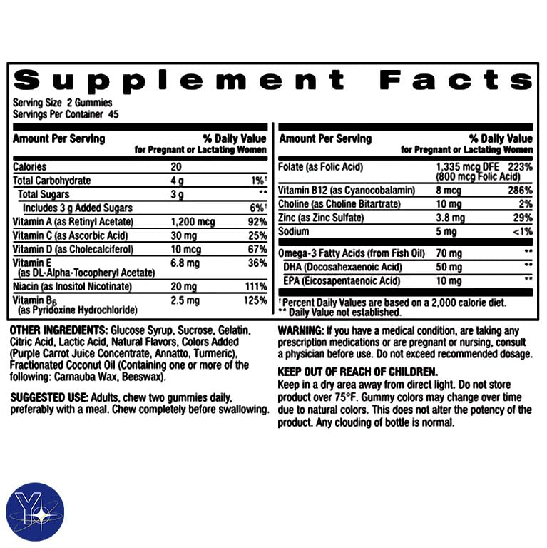 Prenatal Multivitamin Spring Valley Gummies with DHA and Folic Acid, 90 Count YOLOMOLO