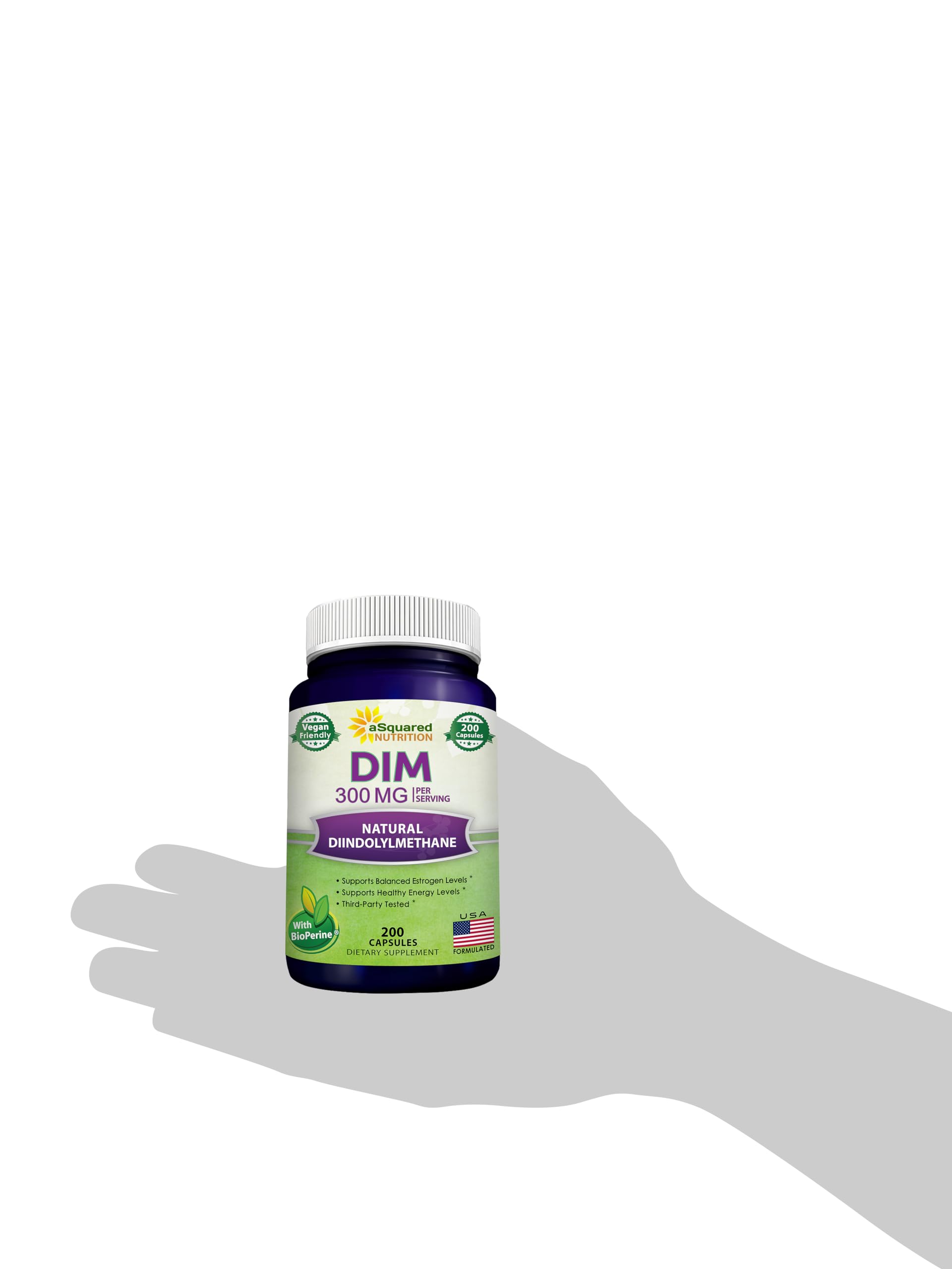 aSquared Nutrition DIM Supplement 300mg Plus BioPerine - 200 Veggie Capsules - Diindolylmethane DIM Max - AB Mystery