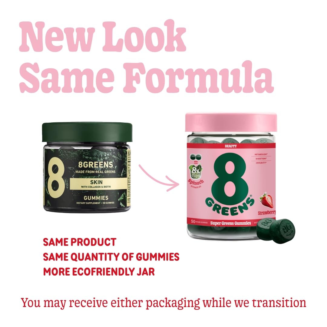 8Greens Skin Gummies with Collagen & Biotin - for Healthy Skin, Hair, and Nails - AB Mystery