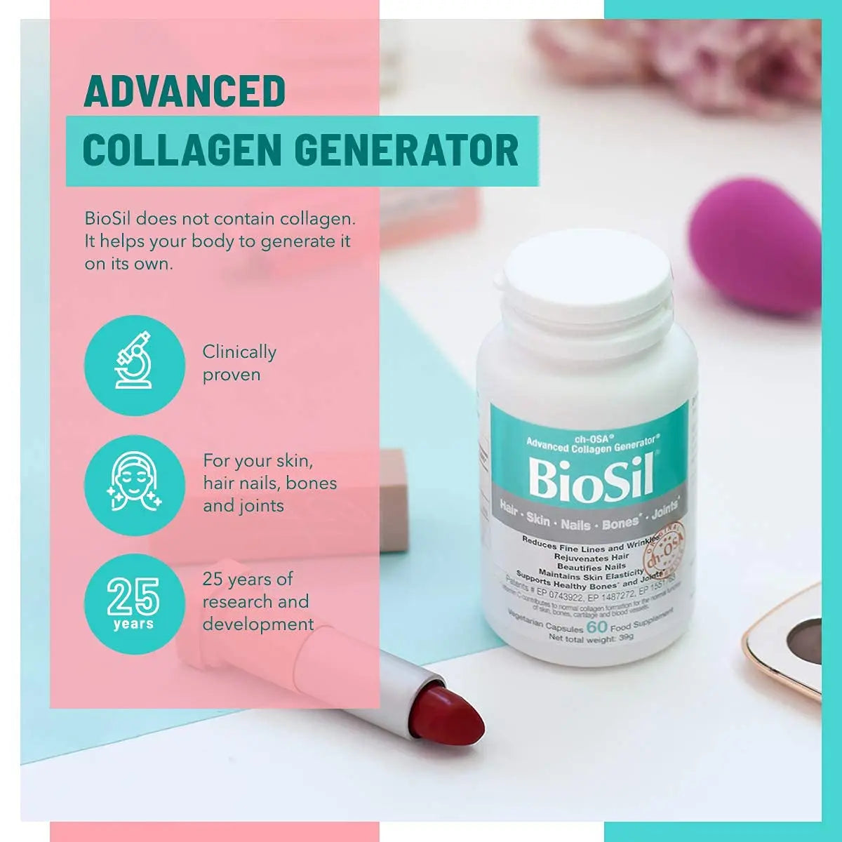 Advanced Collagen Generator with Vitamin C, BIOSIL Supplement for Women - Supports Healthy Hair - AB Mystery