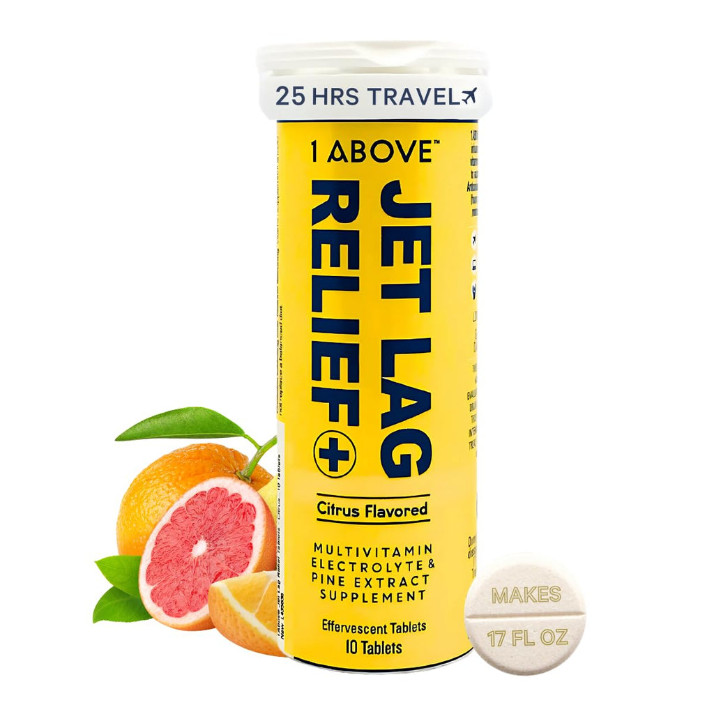 1Above Jet Lag Relief Tablets - Citrus-Flavored Effervescent Multivitamin with Pycnogenol Travel Supplement for Hydration, Energy - AB Mystery