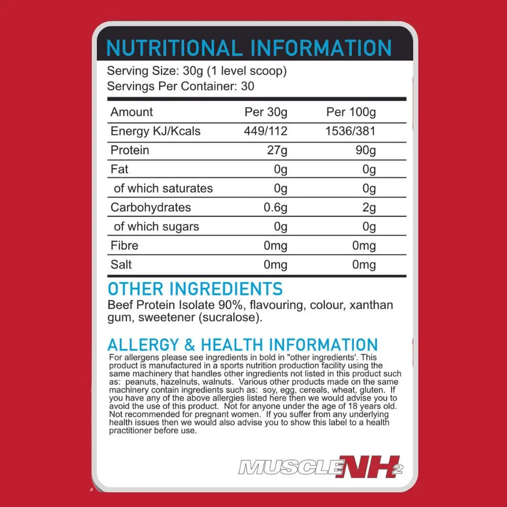 MuscleNH2 Beef Protein Isolate Powder 90%, High Protein, Low Fat, Dairy Free, Gluten Free, Soy Free MuscleNh2