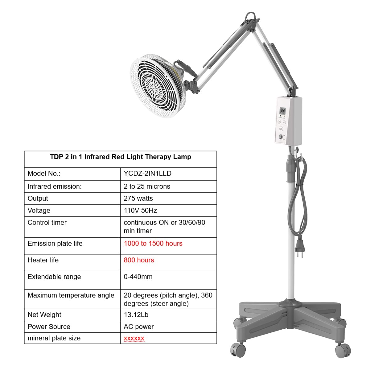 TDP and Infrared Red Light Therapy with Base, 2 in 1 Infrared Heat Lamp Device with 275W Bulb - AB Mystery