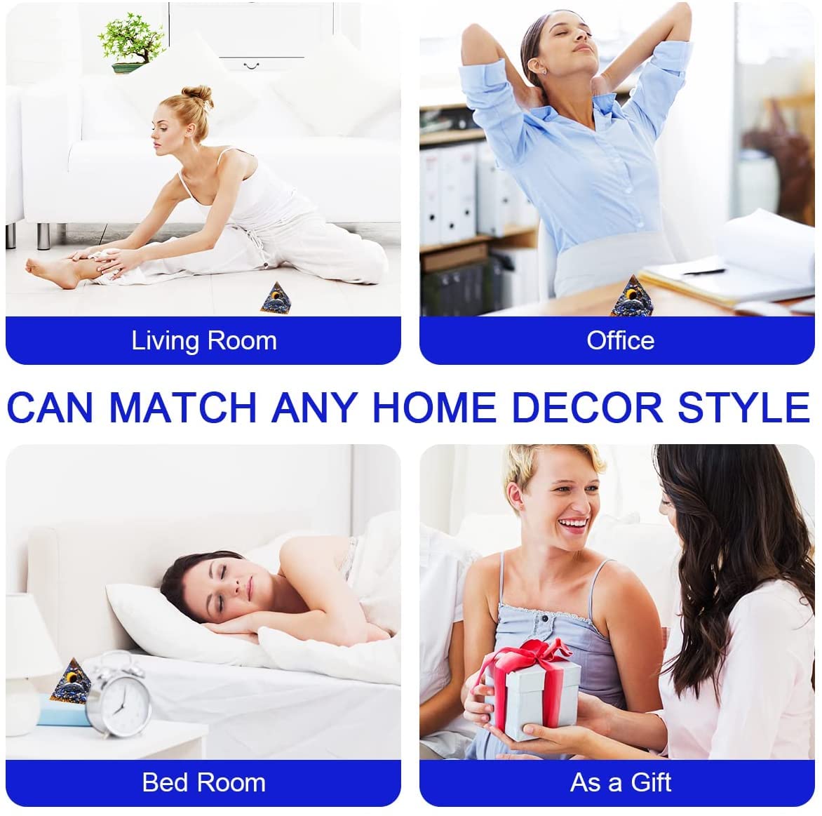 Besorgone Orgonite Pyramid for Positive Energy Amethyst Sphere Chakra Orgone with Blue Quartz - AB Mystery