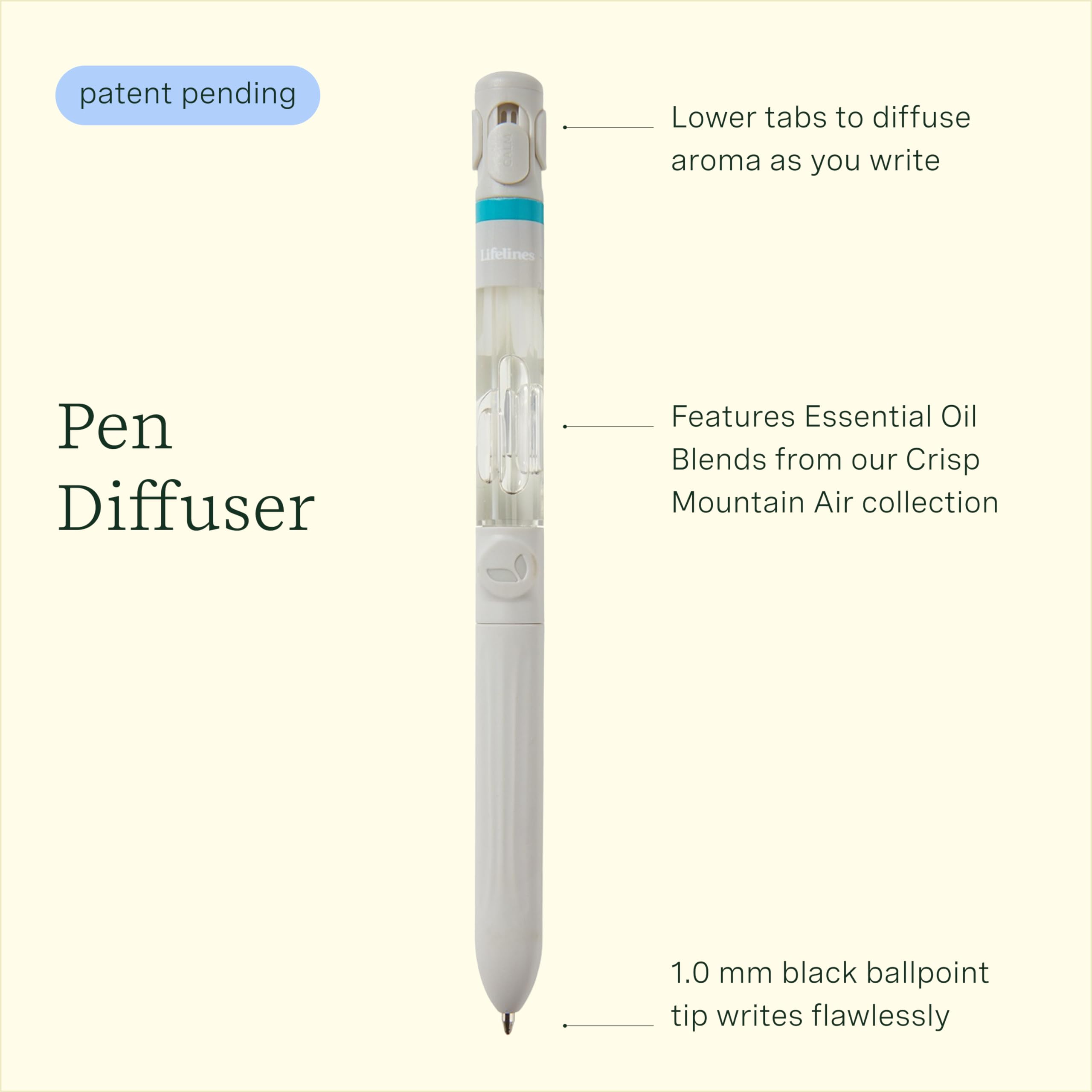 Pen Diffuser in Crisp Mountain Air Essential Oil Blends - Elegant 1.0mm Ballpoint Tip - Black Pen - AB Mystery
