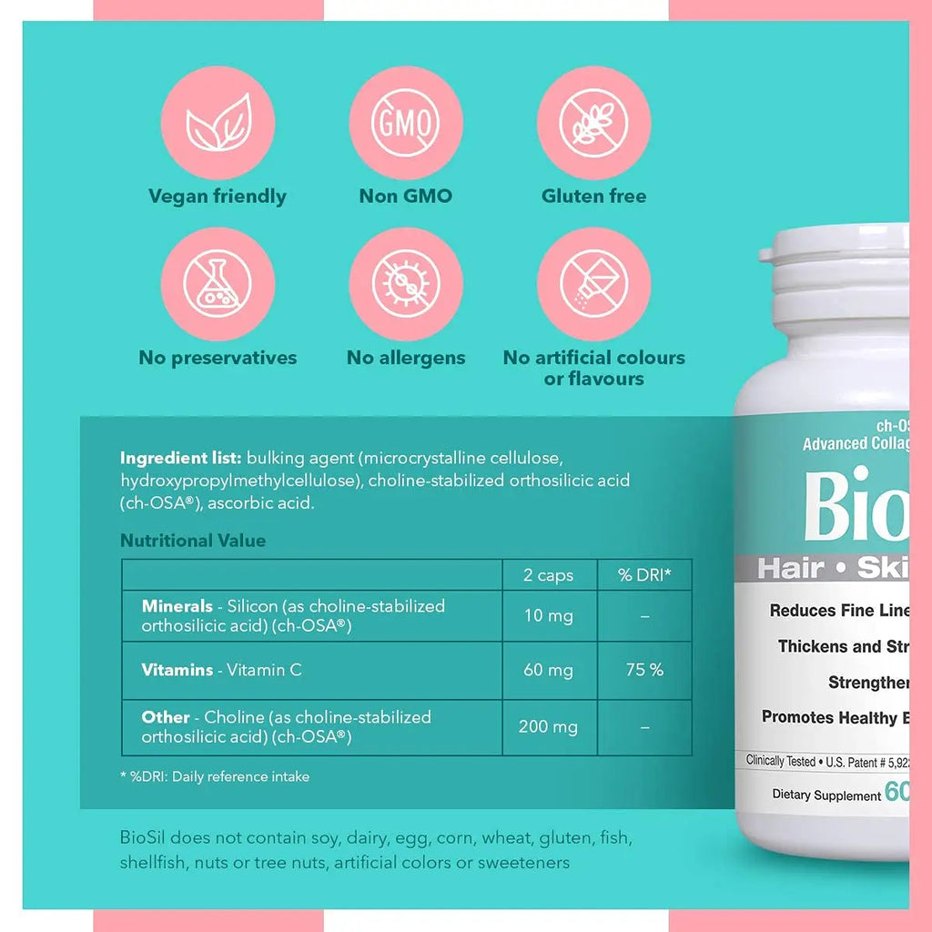 Advanced Collagen Generator with Vitamin C, BIOSIL Supplement for Women - Supports Healthy Hair - AB Mystery