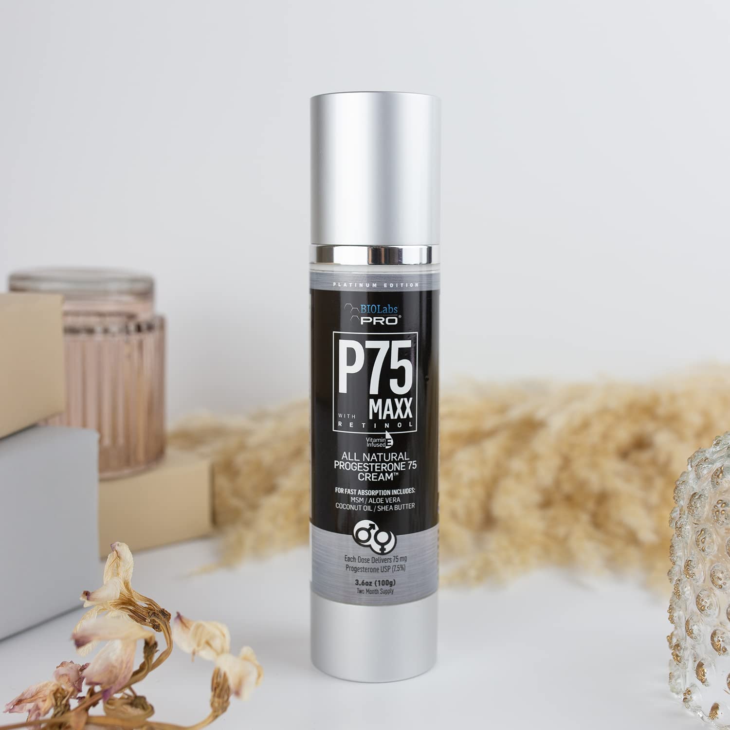 BIOLABS PRO Natural P75 Maxx with Retinol Cosmetic Cream - 7000MG Progesterone per Bottle - 7.5% - AB Mystery