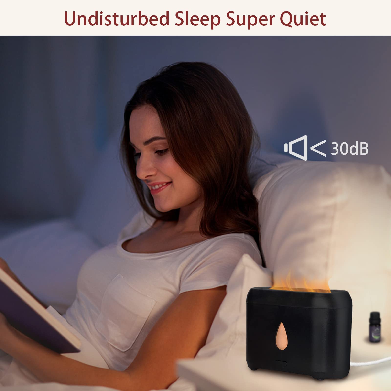 200ml Small Ultrasonic Aroma Diffusers with Flame Light (Black) - AB Mystery