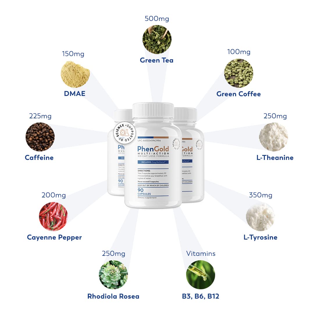 PhenGold Pills, Original Multi-Action Weight Management Formula with Green Tea - AB Mystery