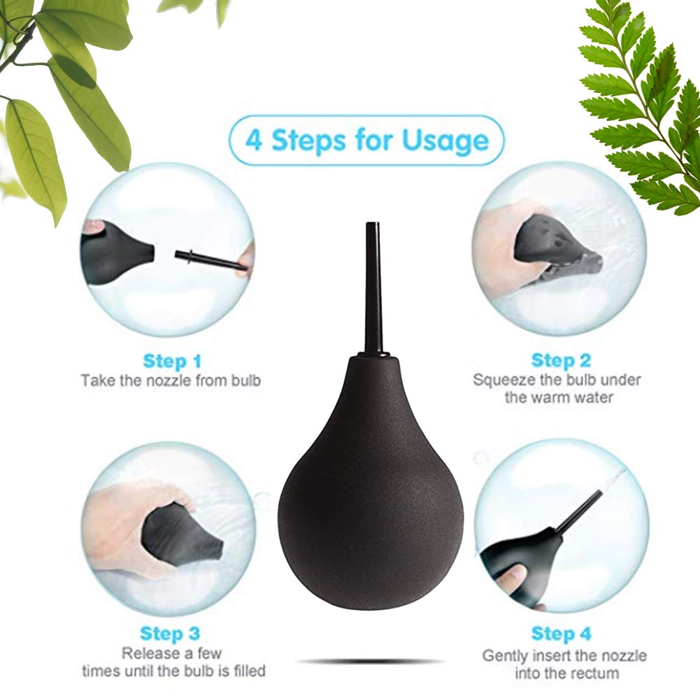 GNEGKLEAN Black Silicone Enema Bulb Kit 7.6oz Clean Anal Douche for Men Women with 19.7in - AB Mystery