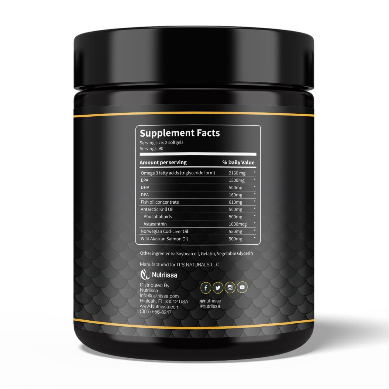 Nutriissa Omega 3 - Full Spectrum - 180 Count - High Concentrate Formula Fish Oil, Krill Oil - AB Mystery