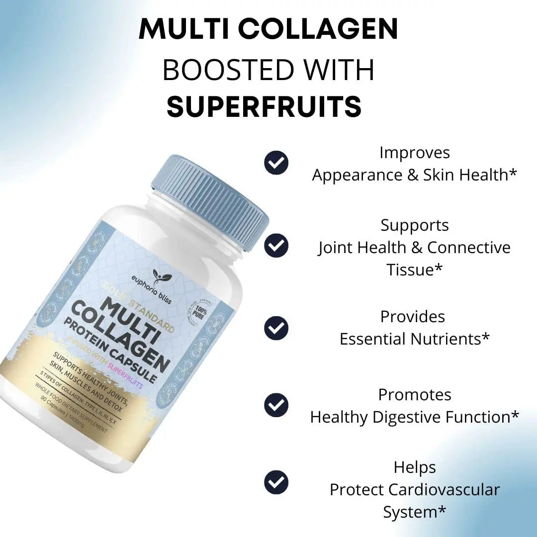 High Strength Multi Collagen 1400MG Tablets with Turmeric & Kelp, Skin, Hair, Nails - AB Mystery