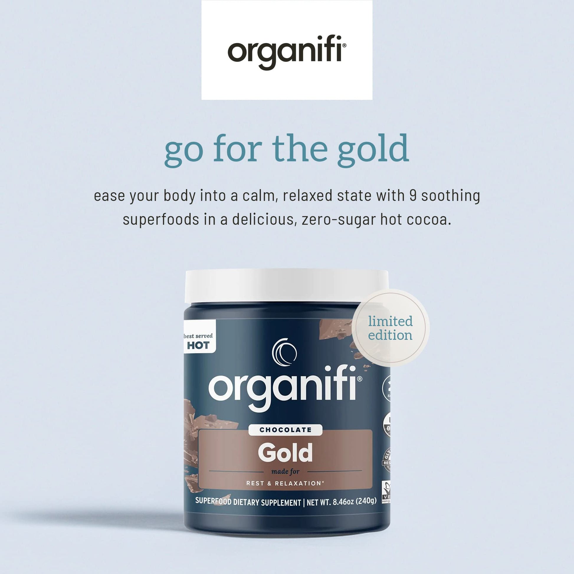 Organifi - Gold Chocolate - Superfood Supplement Powder - 20 Day Supply - Supports Rest - AB Mystery