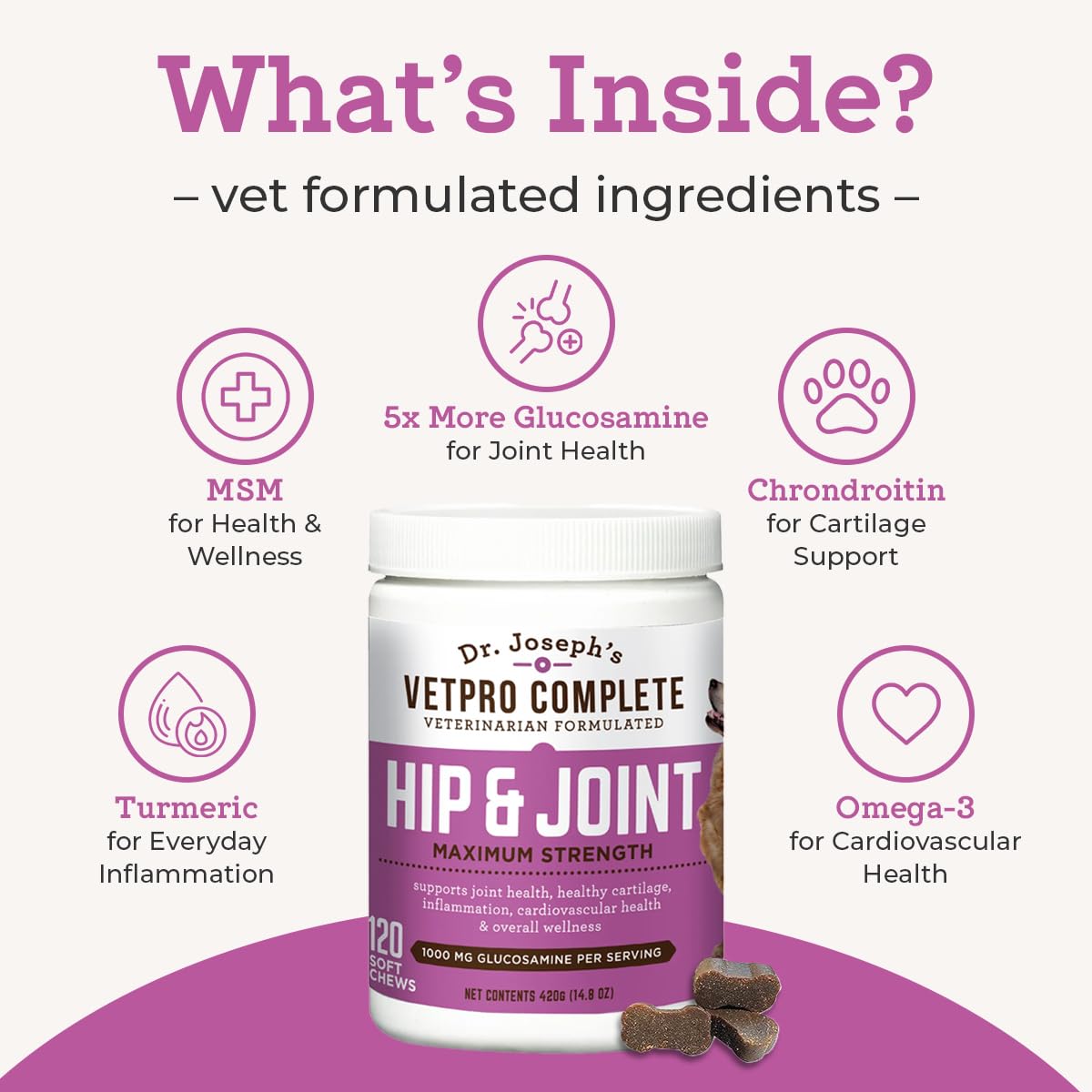 VetPro Dog Hip and Joint Supplement - Pain and Inflammation Relief Chews - AB Mystery