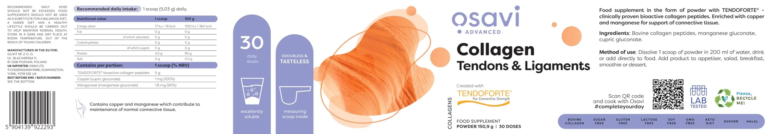 Osavi Collagen Peptides - Tendons & Ligaments - 150g - AB Mystery