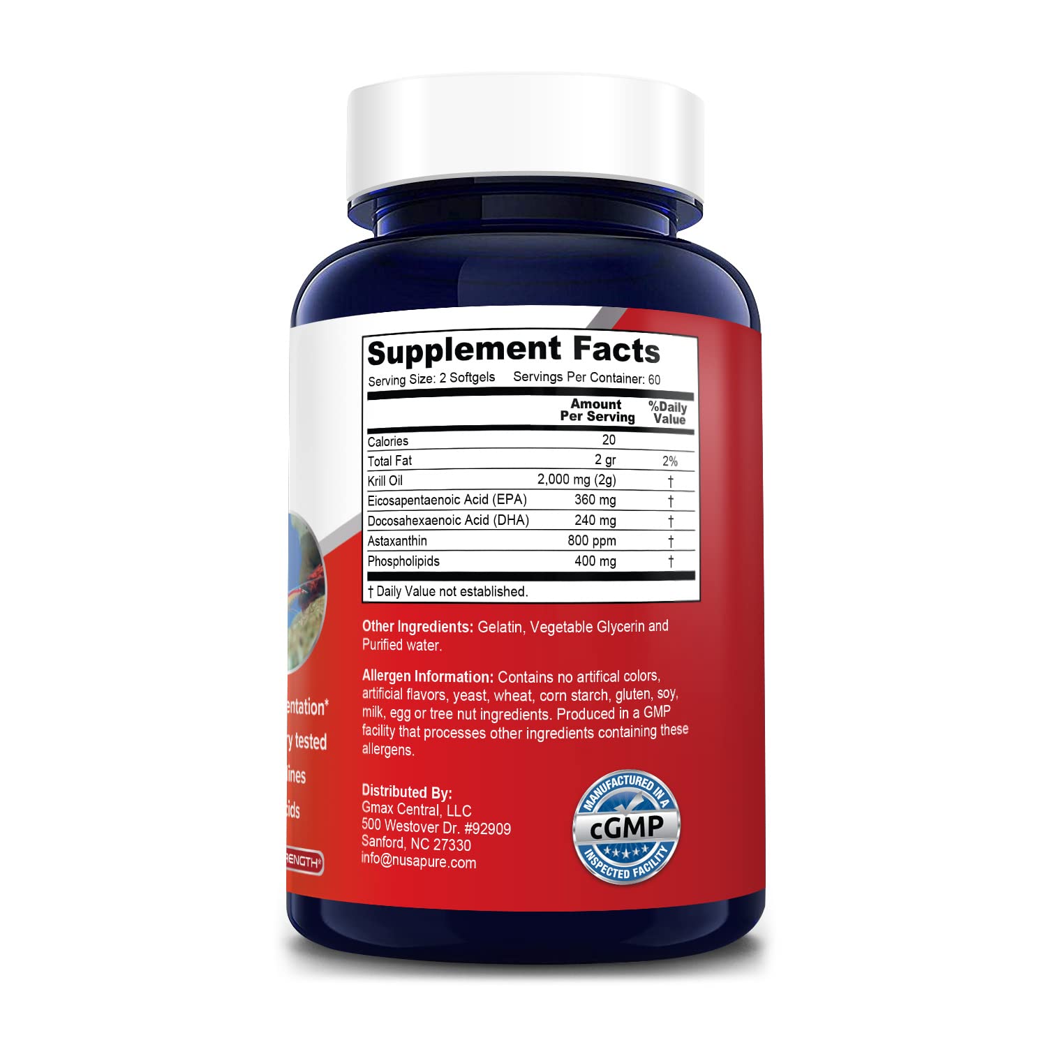 NusaPure Antarctic Krill Oil 2000 mg 120 Softgels, Omega-3 EPA 360mg, DHA 240mg - AB Mystery