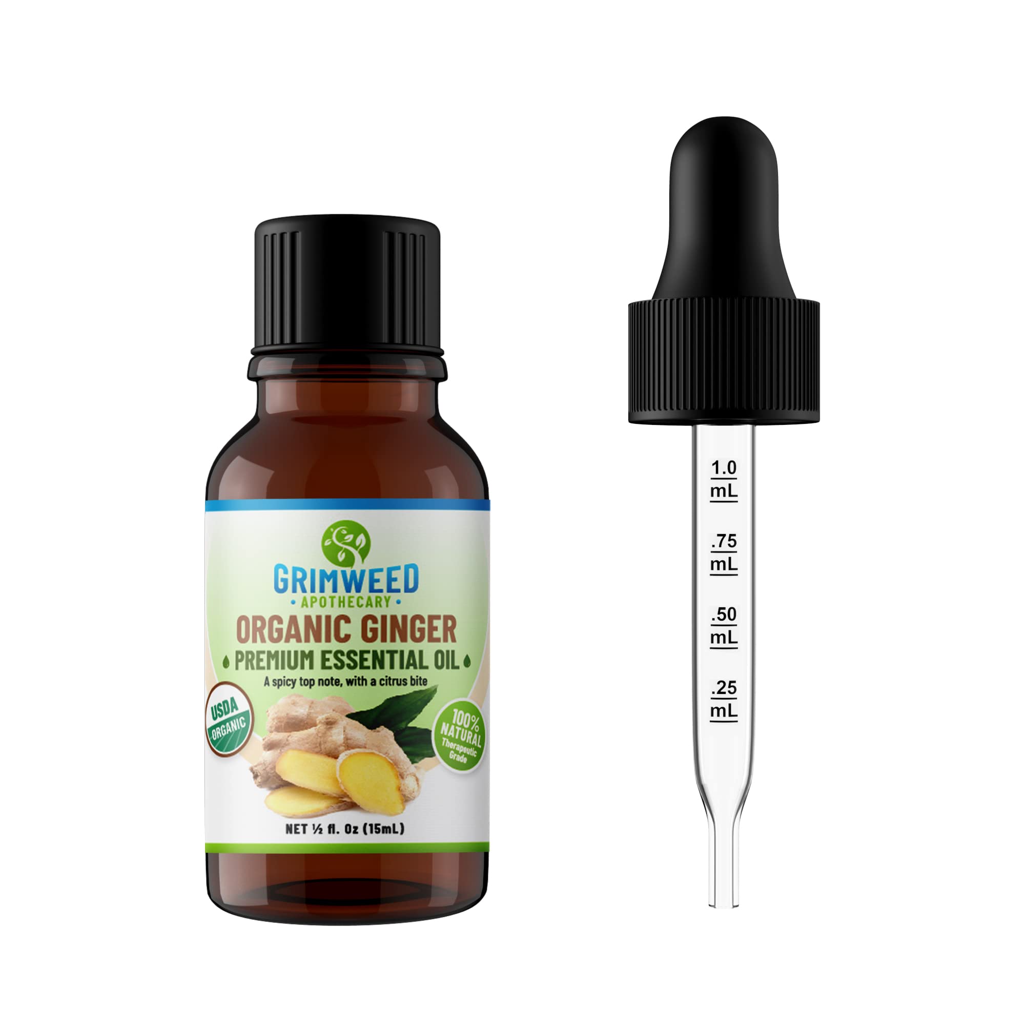 USDA Organic Ginger Essential Oil – Therapeutic Grade- Diffuser Oil - 100% All Natural - with Glass Dropper