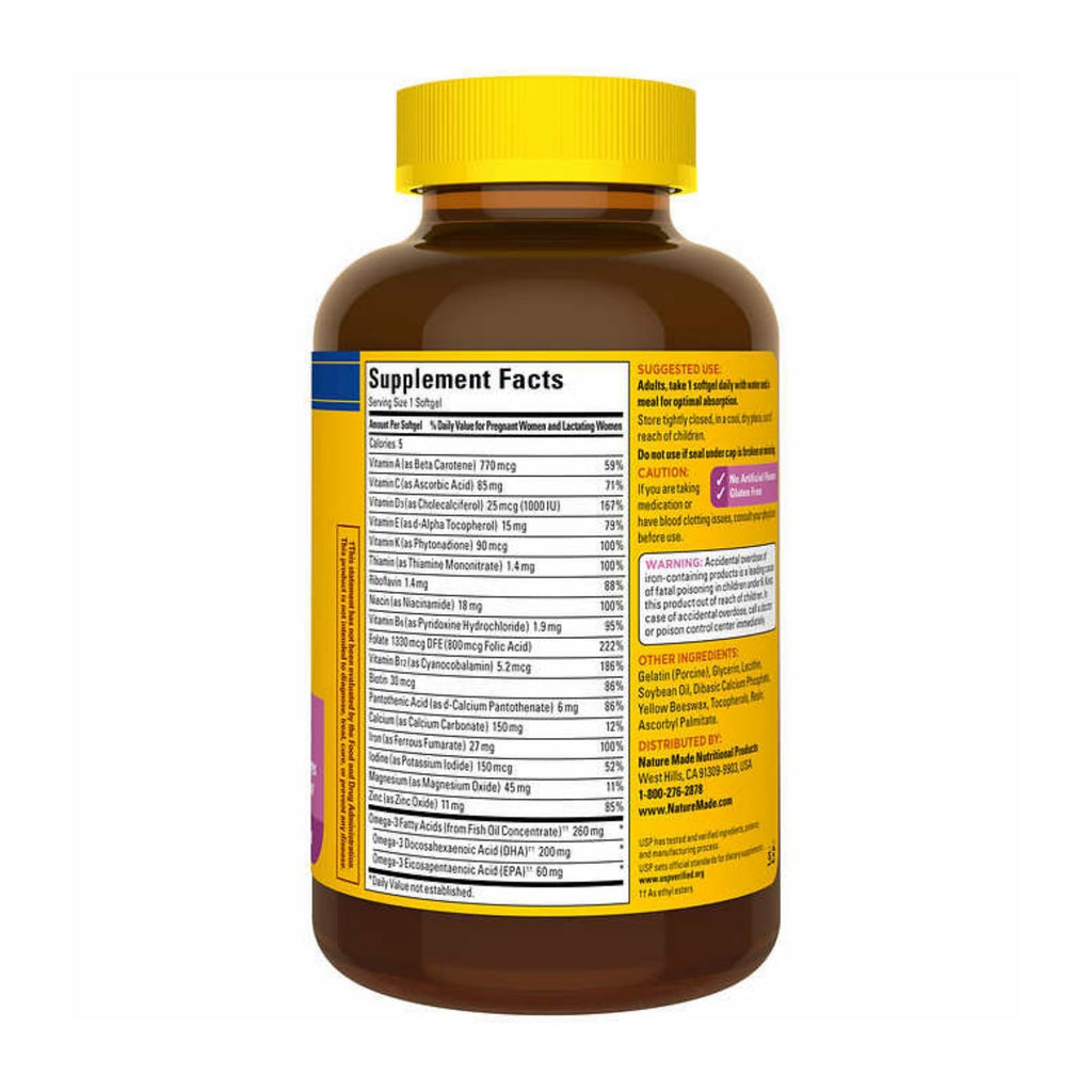Nature Made Prenatal Multi + DHA 150 Softgels with a Travel Pill Organizer Generic
