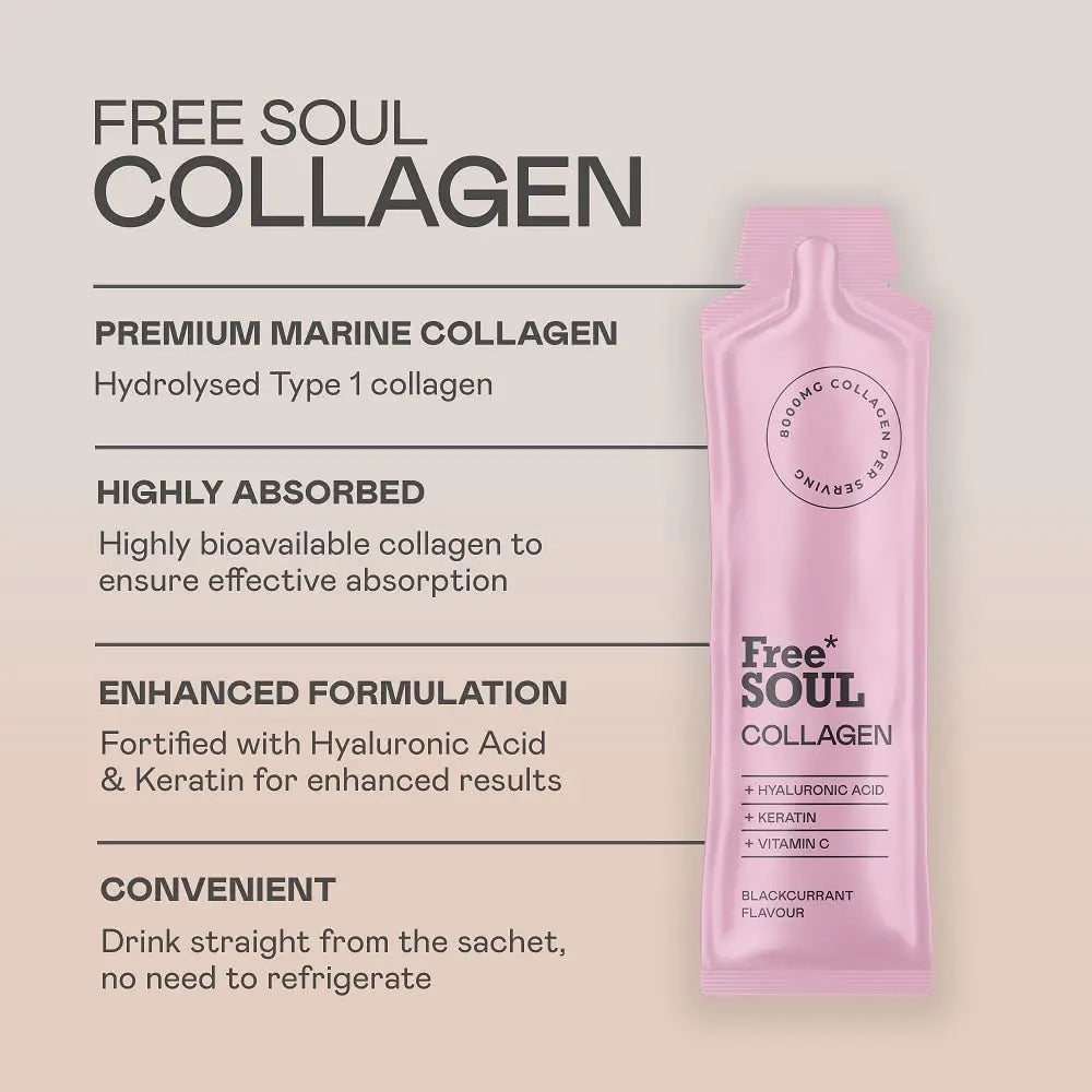 Marine Collagen Liquid 8000mg with Hyaluronic Acid, Keratin, & Vitamin C, 14 x 8000mg Hydrolysed Collagen Free Soul