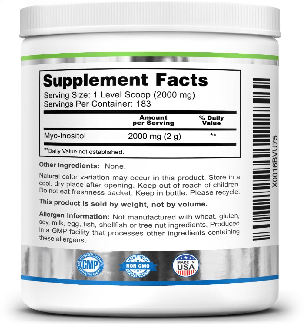 Zazzee Myo-Inositol Powder, 6 Month Supply, 183 Servings, 2000 mg per Serving - AB Mystery