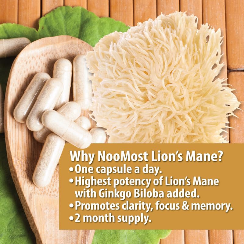 NooMost Organic Lions Mane Supplement Capsules 5400mg, Ginkgo Biloba 120mg - AB Mystery