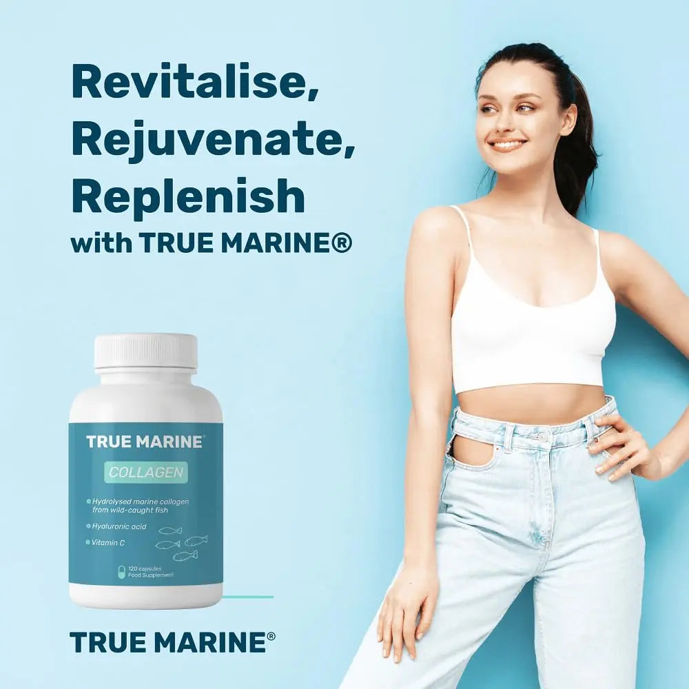 TRUE MARINE Collagen Capsules - 2,400mg of Marine Collagen with Hyaluronic Acid & Vitamin C - Skin, Hair, Nails & Joint Support TRUE MARINE