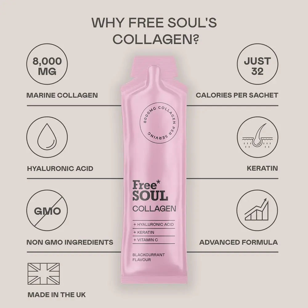 Marine Collagen Liquid 8000mg with Hyaluronic Acid, Keratin, & Vitamin C, 14 x 8000mg Hydrolysed Collagen Free Soul