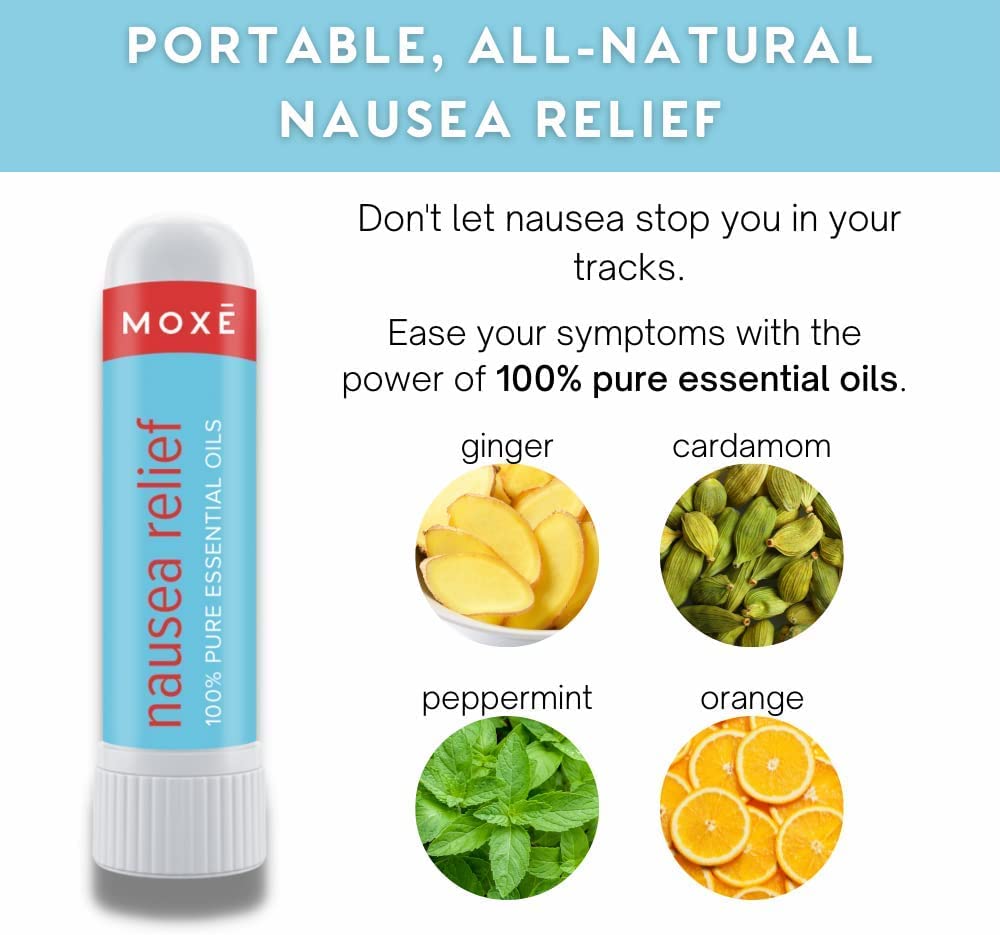 MOXE Nausea Nasal Inhaler Sticks, All Natural Essential Oil Blend, Ginger, Cardamom, Peppermint - AB Mystery
