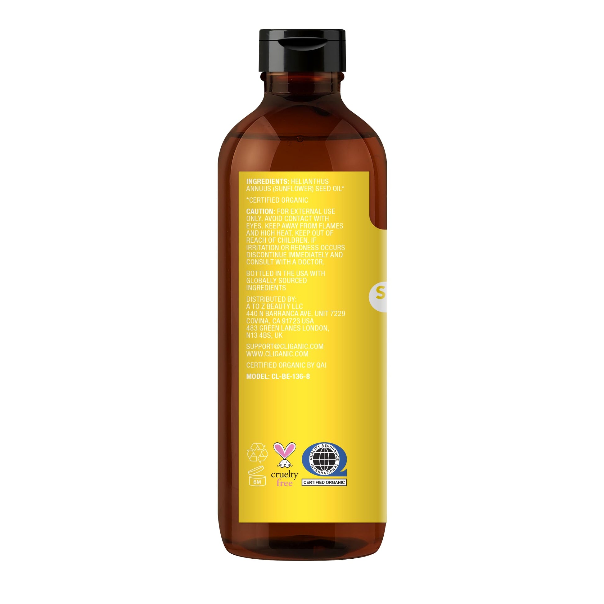 Cliganic Organic Sunflower Oil, 100% Pure (8oz) - For Skin, Hair & Face | Natural Cold Pressed Unrefined - AB Mystery
