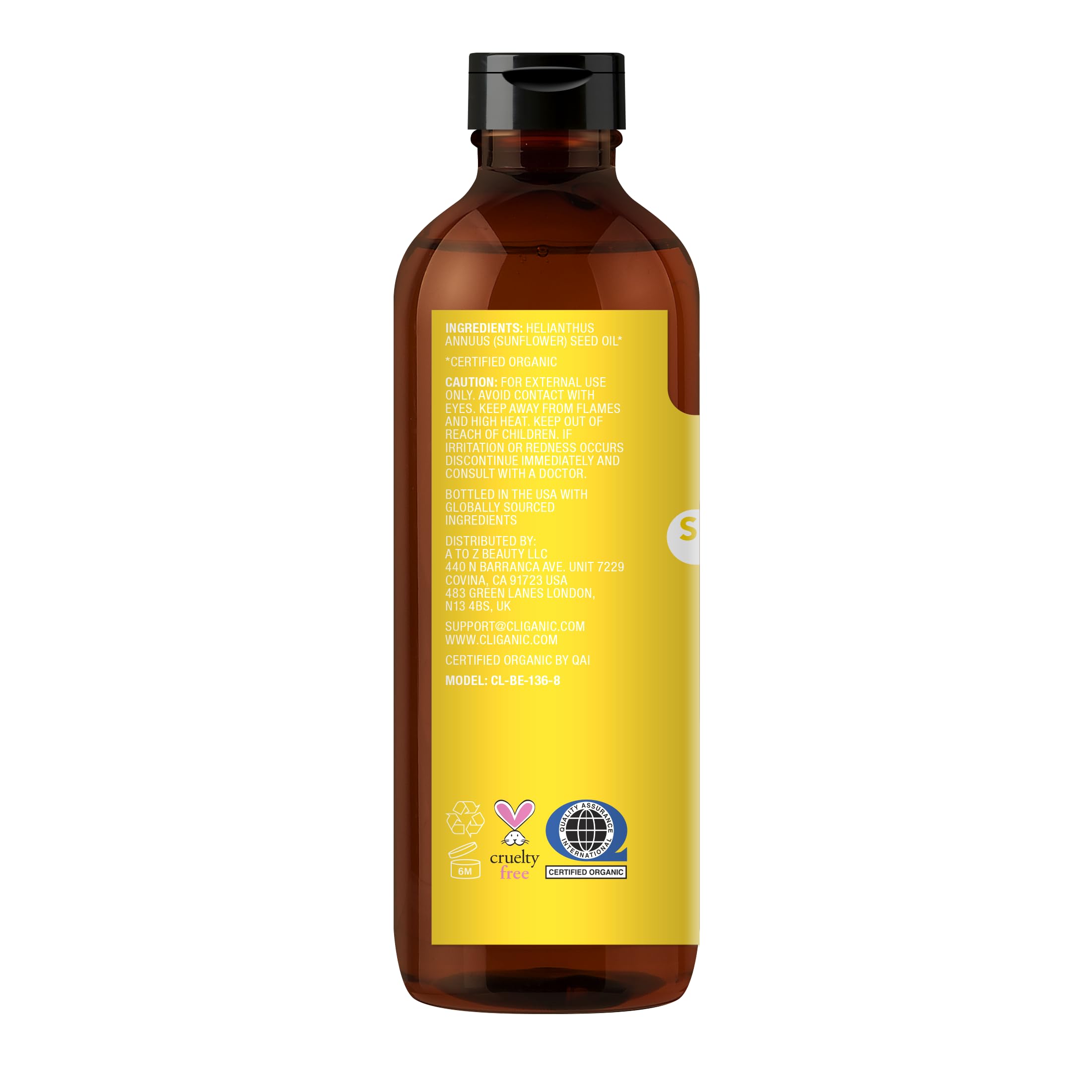 Cliganic Organic Sunflower Oil, 100% Pure (8oz) - For Skin, Hair & Face | Natural Cold Pressed Unrefined - AB Mystery