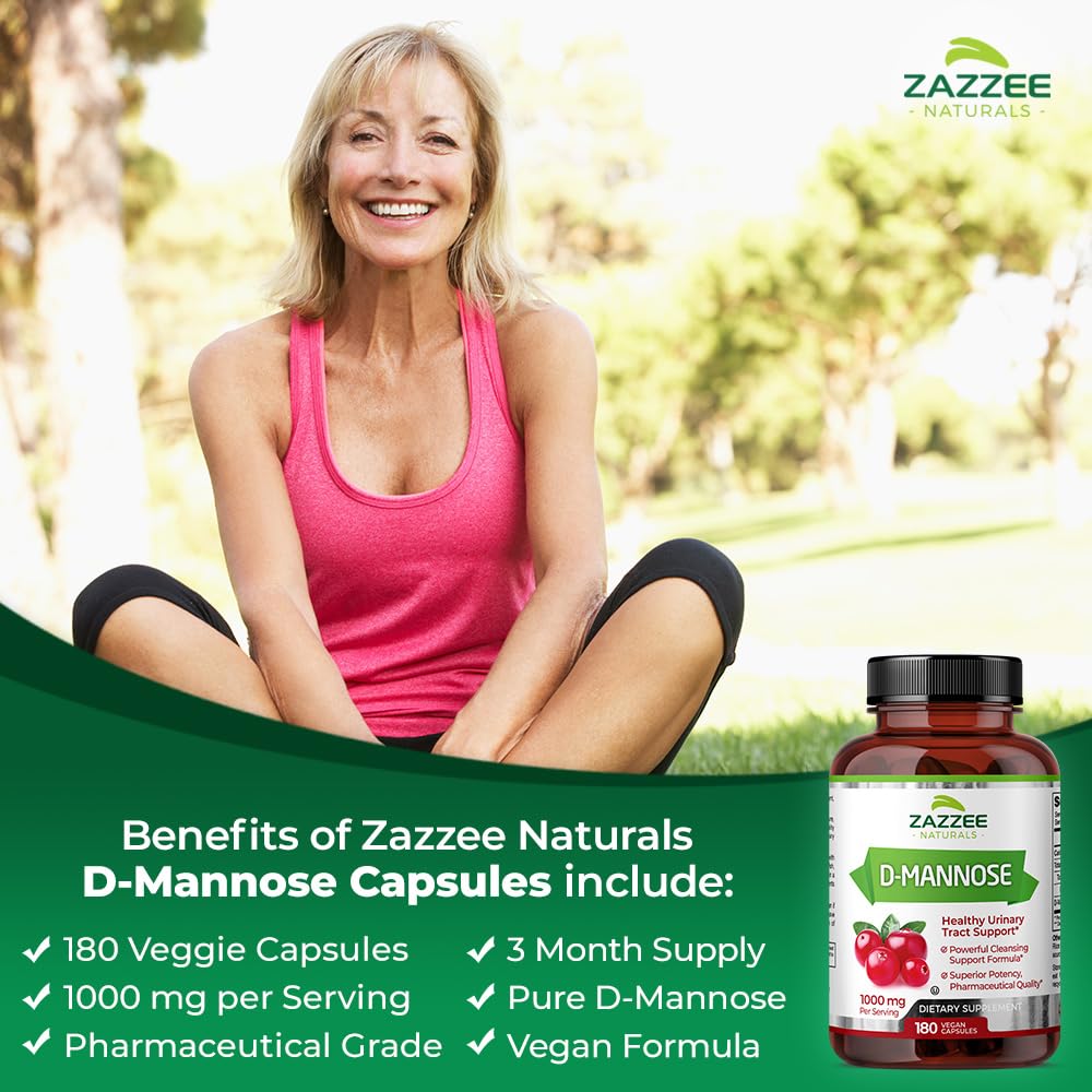 Zazzee D-Mannose, 1000 mg per Serving, 180 Vegan Capsules, 3 Month Supply, Potent - AB Mystery