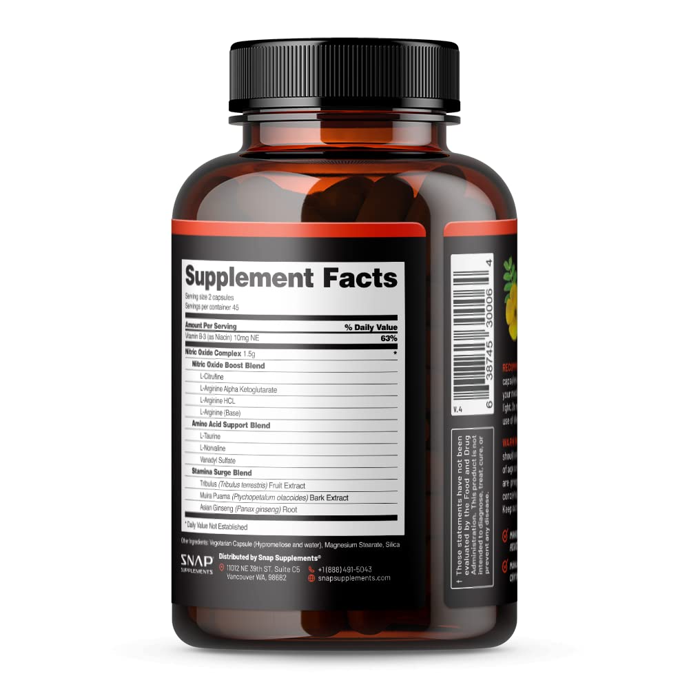Snap Supplements Nitric Oxide Booster, Nitric Oxide Supplement for Blood Circulation - AB Mystery